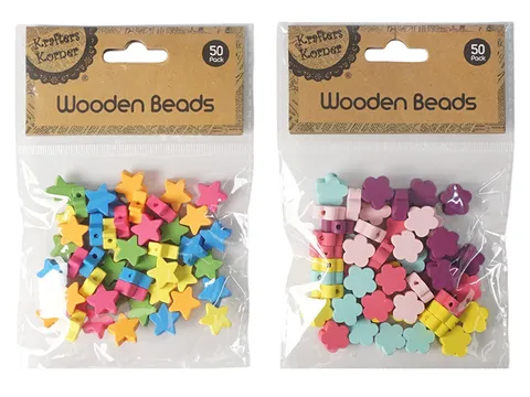 [TK-2607] Wooden Star & Flower Beads