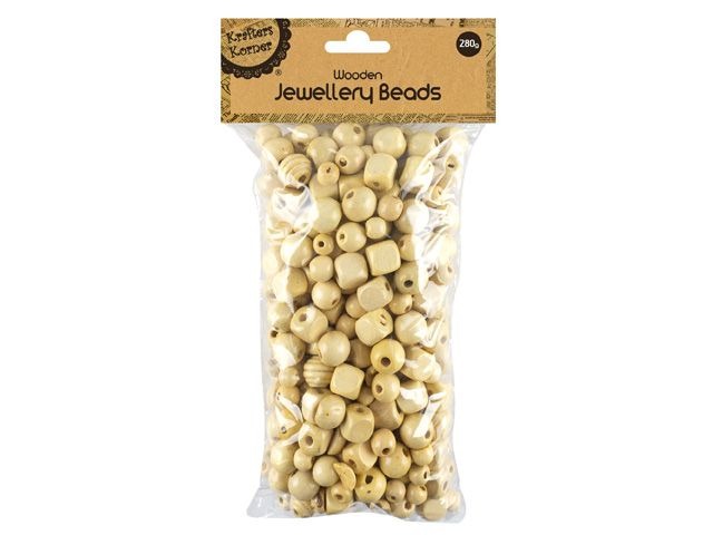 Wooden Jewellery Beads - Natural - Assorted Sizes - 280g