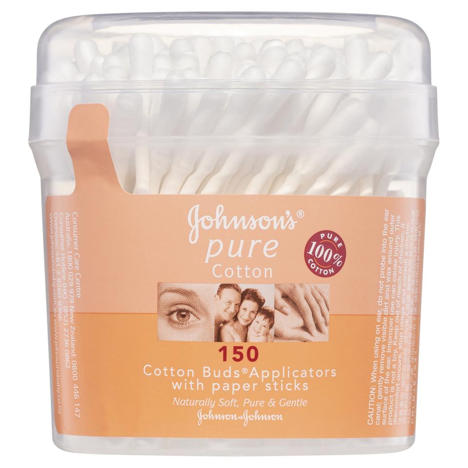 J&J Cotton Tips Paper Stems Canister 150