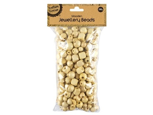 [TK-2603] Wooden Jewellery Beads - Natural - Assorted Sizes - 280g