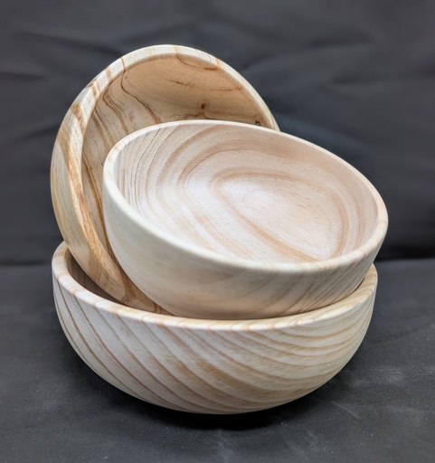 [TK-3610] Pine Wooden Bowls - Set of 3