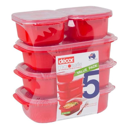 [TK-2790] Décor Microsafe 5 Piece Oblong Container Set Red