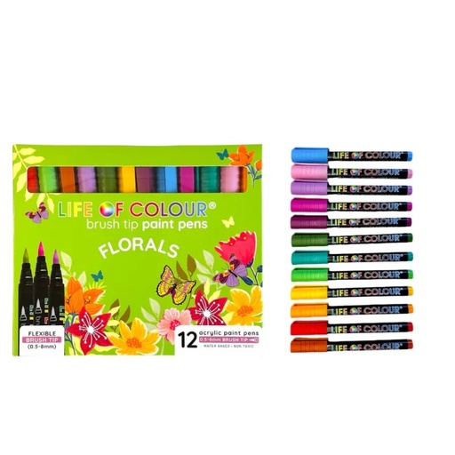 [TK-2799] Floral Colours Brush Tip Acrylic Paint Pens - Set of 12