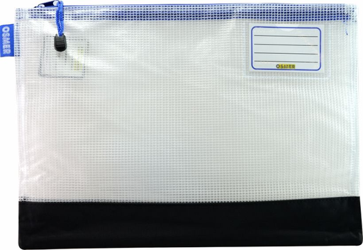 Pencil Case with reinforced nylon bottom - 37.5 X 27CM - Clear Mesh - Blue Zip