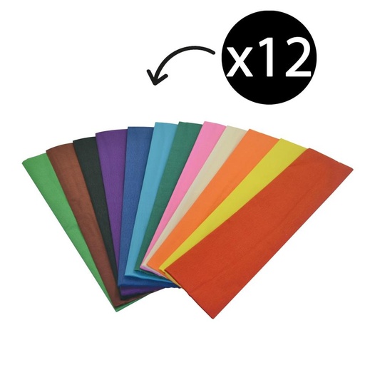 [TK-0296] Crepe Paper 500mm x 2.5M - Assorted 12 Pack